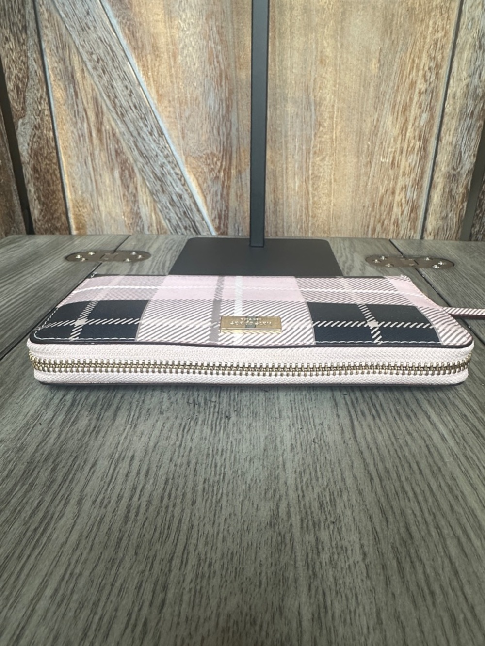 kate spade Pink and Black Plaid Zip Wallet - Picture 4 of 11